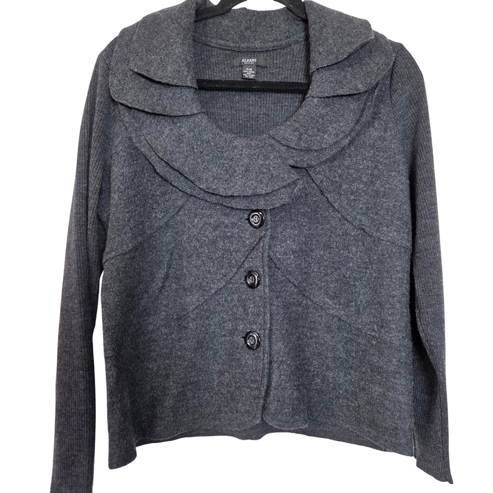Alfani Petite Merino Wool Cardigan‎ Ruffle Collar Button Front